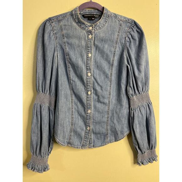 VERONICA BEARD Dalton Puff Sleeve Denim Shirt, size 2 - Picture 4 of 12